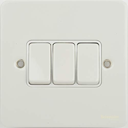 Schneider Electric Ultimate Flat Plate - 3 Gang 2 Way Light Switch, Single Pole, 16AX, GU1232WPW, Painted White with White Insert