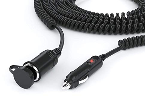 Cigarette Lighter Extension Cord 12V/24V Car Charger Socket Power Plug Cable 18AWG - UL Listed Extra Long (12 Ft Uncoiled / 2.5 Ft Coiled)