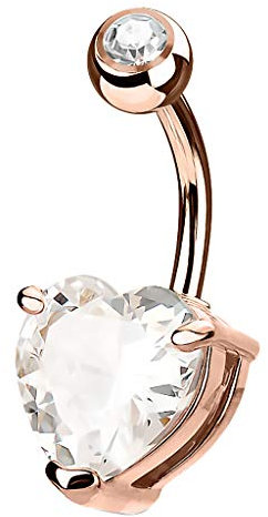 Piercingfaktor Bauchnabelpiercing Banane Piercing Bauch Stecker Gebogen Herz mit Strass Kristall Steinen 10mm Rosegold