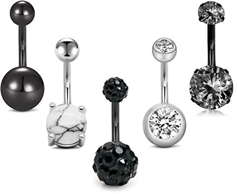 MODRSA Black Belly Button Ring Belly Rings for Women Surgical Steel Belly Piercing Black Navel Rings