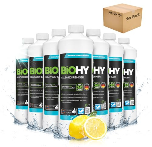 BiOHY Allrengöringsmedel (9 x 1l flaska) | Skonsam professionell universalrengöringsmedel för hushåll och bil | helt biologiskt nedbrytbart (Allzweckreiniger)