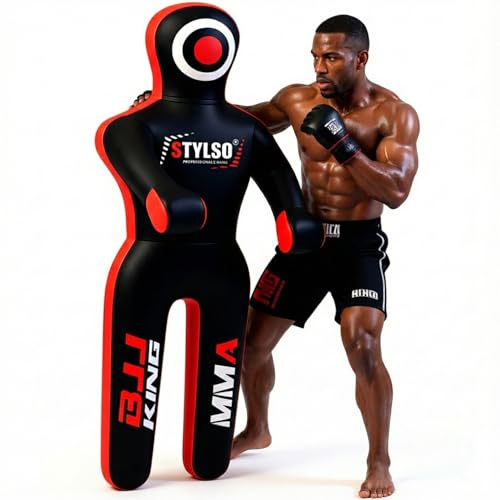 Unfilled Grappling Dummy – Adult Life Size Wrestling & BJJ Training Dummy, MMA Jiu Jitsu Judo Takedown & Throwing Practice, Heavy-Duty Triple-Stitched Canvas Submission Dummy (Black, 6ft / 72)