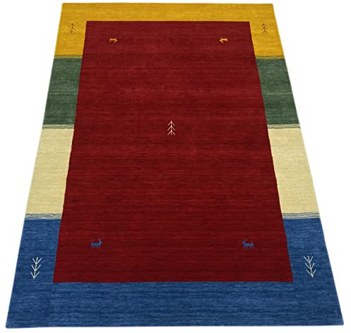 WAWA TEPPICH Handgefertigter orientalischer Gabbeh Teppich aus 100% Wolle Loom Handgewebte Rot 170X240 cm
