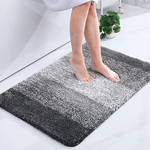Homaxy Weich Flauschige Badezimmerteppich, Badematte, 60 x 90 cm, Grau | Saugfähig, Rutschfest, Hochflor, Mikrofaser, Dick, Maschinenwaschbar, Für Dusche, Badewanne, Badteppich, Badvorleger