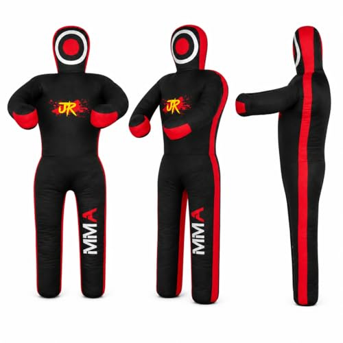 MMA träningsdummy (stående position) för boxning, strid, kasta, brottning, karate, jiu-Jitsu, brottningsträning – OFYLLD (svart röd, 150 cm (59 tum)