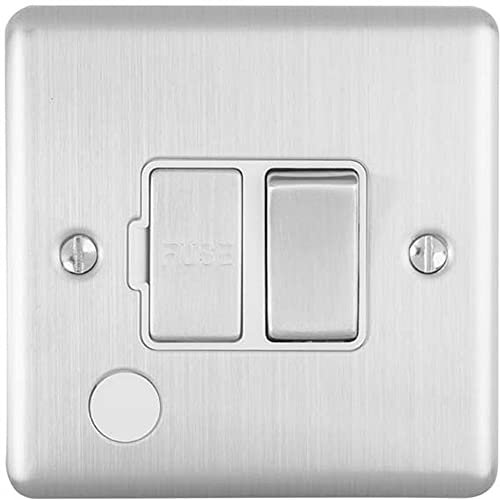 Fusible commuté 13 A DP Spur & Flex Outlet – Acier satiné et bordure grise – Isolation secteur 240 V – Plaque murale décorative pour cuisinière/cuisinière – Interrupteur marche/arrêt