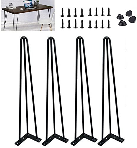 JAOSY Hairpin Table Legs 34inch/86cm, Black 3 Rod Metal Table Leg, Heavy Duty Furniture Legs for DIY Dinging Table Desk, Coffee Table Legs with Protector Feet & Screws (Set of 4)