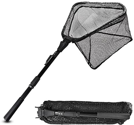 Folding Fishing Landing Net Collapsible Dip Net Telescopic Pole Extensible Fishing Net for Kayak Boat Saltwater Freshwater Safe Fish Catching or Releasing