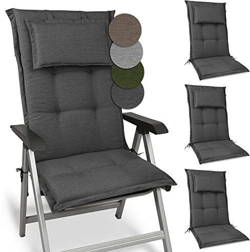 Beautissu 4er Set Premium Gartenstuhlauflage Hochlehner 120x50x7cm Dicke Polster Gartenstuhlauflage Hochlehner Auflagen Made in EU - Robuster Stoff & UV-Lichtechtheit HighLux HL Sitzkissen Anthrazit