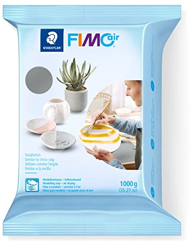STAEDTLER lufttrocknende Modelliermasse FIMO air, grau, sofort gebrauchsfähig, kein Brennvorgang notwendig, 1000g, angenehme Haptik, klebt nicht, mind. 95% natürliche Rohstoffe, 8101-80