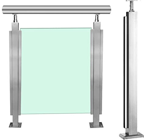 Garde corps verre pince Système de Poteau de Garde-corps en Verre Argent, Pince de Balustrade en Verre pour Balcon Extérieur, Kit de Garde-corps en Verre pour Montage Au Sol pour Loft/Patio/Véranda, 8