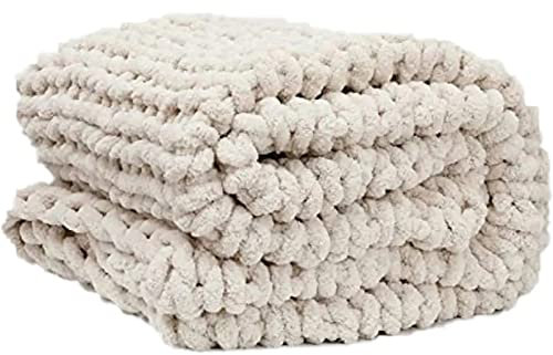 MHUQIA Decke Gestrickte Grobe 100x200cm, Strickdecke Wolle Garn Handgefertigt Haustier Bett Stuhl Sofa Super GroßE Arm Stricken Sperrig Decke