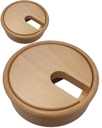 Gedotec Kabeldurchführung Ahorn Holz lackiert - Kabeldose Bohr-Ø 80 mm - Kabeldurchführung Schreibtisch zum Eindrücken in Arbeitsplatte - Kabeldurchlass PLAIN zweiteilig, 2 Stück runde Kabeldurchlässe
