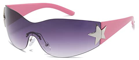 Long Keeper Lunettes de Soleil Sans Monture pour Femme Homme, Lunettes de Soleil Y2k Enveloppant Lunettes Futuriste de Mode avec Étoile, 72mm