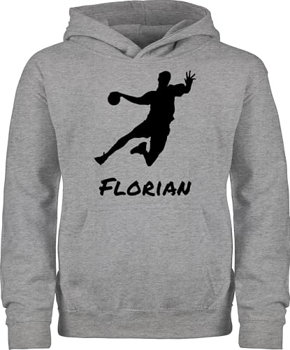 Geschenk mit Namen personalisiert by Shirtracer - Kinder Hoodie Jungen Mädchen - Geschenke Handball - Handballer Silhouette mit Name