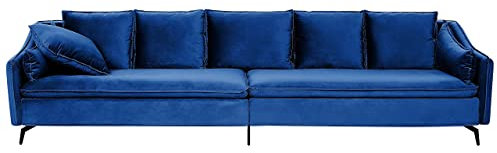 Beliani 4-Sitzer Sofa Samt blau mit Mehreren Kissen Wohnlandschaft Modern Glamourös Aure