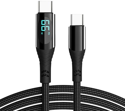 Wayzu® USB C Charger Cable with LED Display [1M] – 66W Fast Charging Cable, Smart Chip, USB-A to USB-C, Nylon Braided, Fast Data Transfer for iPhone 16, Samsung Galaxy, MacBook, iPad, Pixel, PS5