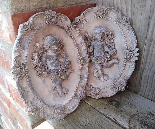 Generisch 2er Set WANDDEKO Relief Engel PUTTE ANTIK Vintage Shabby Cottage Stil NEU