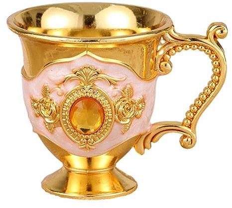 Copa de chupito de metal vintage con grabado de flores, cáliz de vino, cáliz de licor - Taza decorativa de flores en relieve para el hogar (oro + blanco)