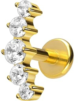 PIERCINGLINE Titan Labret mit Push Fit 5 EINGEFASSTE KRISTALLE Piercing Ohr Helix Tragus Conch Farb & Größenauswahl