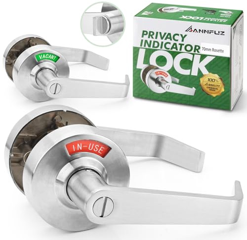ANNFUZ Privacy Keyless Door Handle Lock with in-Use Or Vacant Indicator for Men/Women Restroom,Commercial Grade,Vacancy Occupied Sign Bathroom Door,Perfect for Public Washroom(70mm,Brushed Nickel)
