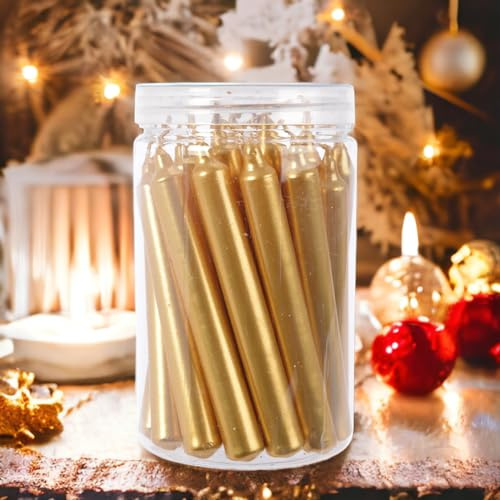 MIJOMA Set Festliche Baumkerzen, Weihnachtskerzen, Pyramidenkerzen, Christbaumkerzen aus Wachs für Weihnachtsbaum, Geburtstagsfeiern und Torten, Lange Brenndauer, Ø11x105 mm (22, Gold Metallic)