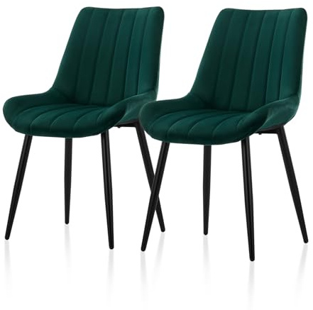 TUKAILAI Esszimmerstühle 2er Set aus Samt, Küchenstühle mit Rückenlehne,weichen Kissen,Metallbeine, Ergonomische Sessel, Moderne Stühle für Küche,Esszimmer,Wohnzimmer,Empfangsraum, Grün