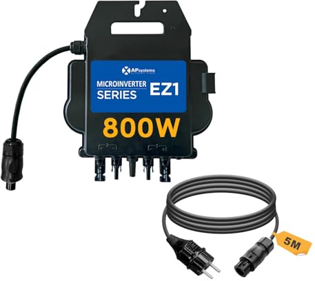 APsystems Mikrowechselrichter mit WLAN & Bluetooth, PV VDE Zertifiziert, Plug & Play Wechselrichter ideal für Balkonkraftwerk (EZ1-M 800W mit Anschlusskabel 0% MwSt)