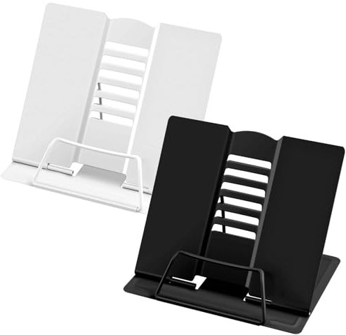 WuGU 2 Stück Leseständer, Leseständer aus Metall Verstellbar Kochbuchhalter Bücherständer Tablette Buchständer für Küche Arbeitszimmer Büro Schule Kochbuchständer (Schwarz + Weiß)