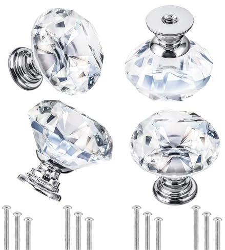 Yolev 4 Stück Kristall Schubladenknöpfe mit Schrauben in 3 Größen 30 mm Schrankknäufe Kristallform Türknöpfe für Schrank Knöpfe Kommode Griffe aus Glaskristall Möbelknöpfe Schränke Kleiderschränke