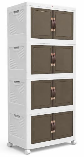 FUREINSTORE Armario Organizador Plegable | Caja de Almacenaje, Contenedor de Plástico, Caja de Almacenamiento Plegable para Calzado, Ropa, Juguetes y Libros (60cm x 4 Pisos)