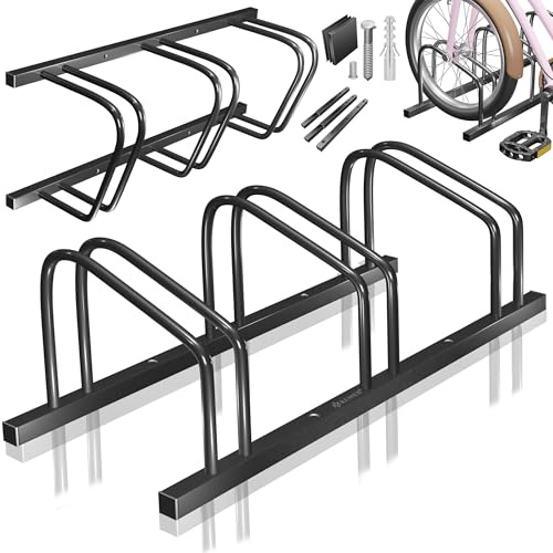 KESSER® Béquille de vélo avec panneau de stationnement | Support multiple avec espacement des roues de 37 cm pour largeur de pneu de 30 à 65 mm | Support de vélo pour montage au sol ou montage mural |