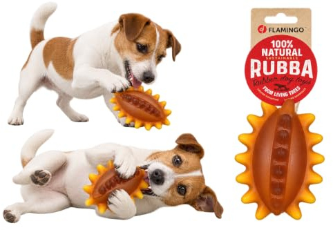 Flamingo Hundespielzeug – Rugbyball braun – Naturkautschuk – 12,5 × 7,5 × 7,5 cm