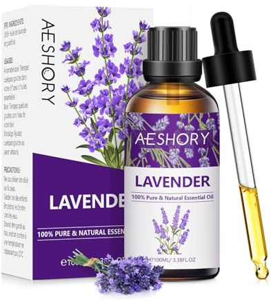 AESHORY Lavender Essential Oil Undiluted, 100ml Pure Natural Lavanda Oil for Diffuser, Aromatherapy, Bath, Massage, Sleep, Skin Care, Perfume & Candle Making