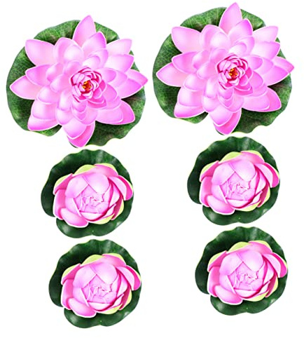 Alipis 6pièces Lotus Artificiels Flottants Décor De Bassin Moyens Grands Plantes Décoratives Intérieur Et Extérieur Rose Naturel Simulation Nénuphar