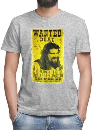 Cactus Jack Poster Camiseta Gris Clásica de Hombre con Cuello Redondo y Manga Corta Small