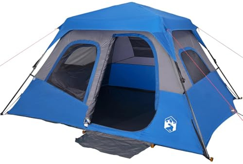 vidaXL Familienzelt, Campingzelt 6 Personen, Gruppenzelt Quick Release Wasserdicht, Outdoor Zelt mit Abnehmbarem Überzelt Insektenschutz, Blau