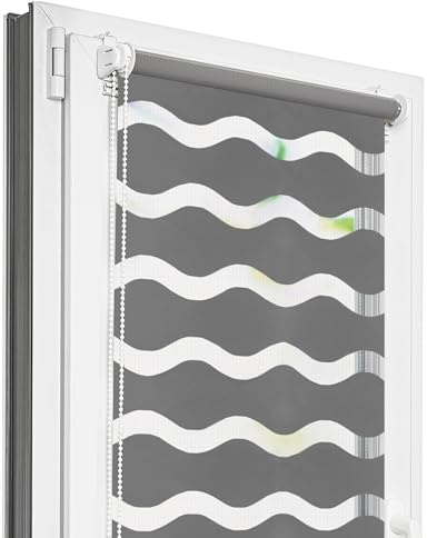 Estika Estor Enrollable Ondulado Klemmfix sin taladrar - 55 cm x 150 cm - Gris Oscuro - Estor dúo día y Noche, protección Solar y privacidad