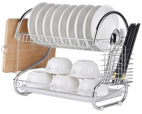 COLLBATH Stainless Steel Double Layer Geschirrablage Praktisches Küchenregal Für Optimalen Stauraum Und Organisation Der Küche Silber