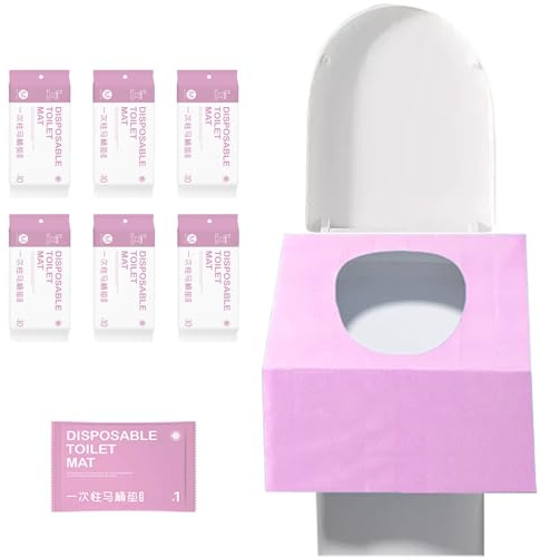 Disposable Toilet Seat Covers, 60Pcs Large Waterproof Toilet Paper Pad for Kid, Woman, Adult, Independent Packing Travel Toilet Seat Covers, Protect in Public Toilet Hospital Hotel (Pink)