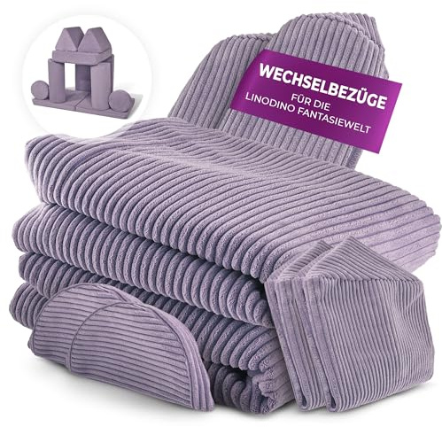 Linodino® Cord Wechselbezüge für Fantasiewelt Spielsofas | Kindersofa Cover Set 8-Teilig | Ersatz Bezug Set für Kinder Sofas | Sofabezug | Oktopus Lila
