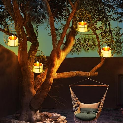 Solar Teelicht für Außen - 4 Stück Wasserdichte Kugel-Kerzenhalter Mit Hängenden Solarlampen, Wetterfeste Gartenlaterne (4pcs)