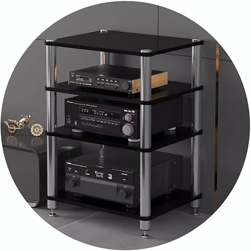 HiFi-ställ AV 2/3/4-nivåer TV-ställ Förstärkare Utrustning Skåp Mediaförvaring Hyllor HiFi-ställ Skivspelaresställ, svart, 60 * 48 * 80cm (4 nivåer)