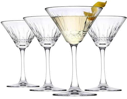 Queensway Home & Dining 220ml Martini Drinking Glasses Set Long stemmed Cocktail Glasses, Perfect for Parties (Set of 4)