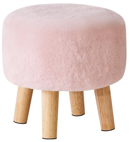 YMYNY Tabouret Pouf Ottoman Moderne en Bois Massif - Petit Repose-Pieds Rond pour Salon et Chambre - 32×32×32CM Rose HBD035P