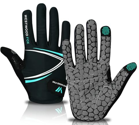 WESTWOOD FOX Gants de cyclisme rembourrés, antidérapants, pour écran tactile, absorbant les chocs, pour vélo de route, VTT, course de route, vélo et sport pour homme et femme (AQUA, M)