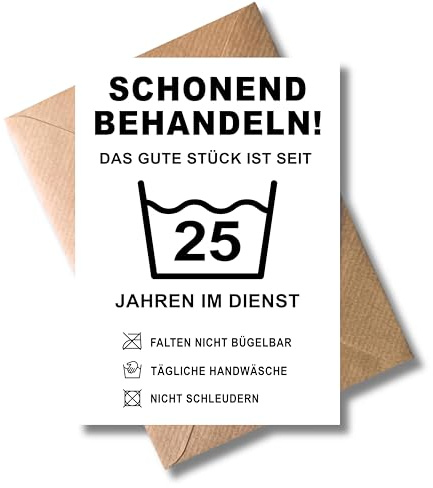 WBdesignz Lustige Gratulationskarte zur Dienstzeit - Schonend behandeln! Seit 25 Jahren im Dienst - Humorvolle Karte für Jubiläen und langjährige Mitarbeiter (DIN A6)