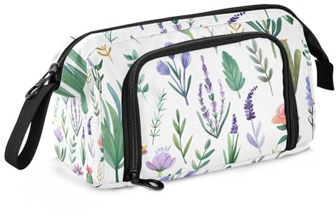 Mnsruu Federmäppchen mit großem Fassungsvermögen, Blumen, Lavendelblätter, Kaktus, Stifteetui, Schreibwaren-Tasche, Schule, Uni, Büro, Organizer für Teenager, Erwachsene, Studenten, Blumen,