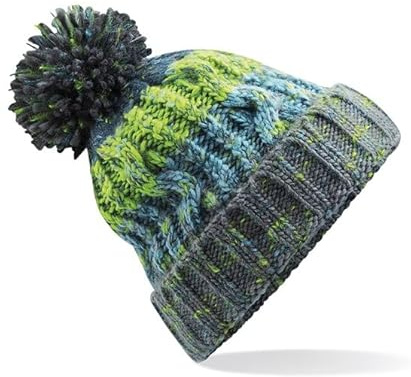 Pinkfish Shop, Corkscrew Cable Knitted Bobble Hat, Winter Beanie, Winter Pom Pom, Wooly Hat, one Size Multicolour (UK, Alpha, One Size, Electric Grey)