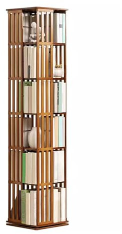 HanDpi Drehbarer Bücherregalturm, 360° drehbares Bücherregal, Aufbewahrungsregal aus Bambus, bodenstehendes Eck-Bücherregal-Organizer, für kleine Räume (braun, 6 Ebenen, 14,5 x 14,5 x 70 Zoll)
